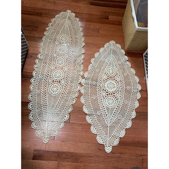 Handmade Crochet Oval Lace Doilies Set of 2 - Picture 1 of 10